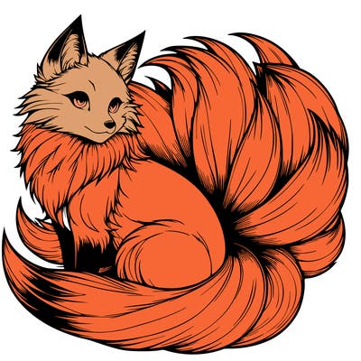 realistic detailed 9 tailed anime fox