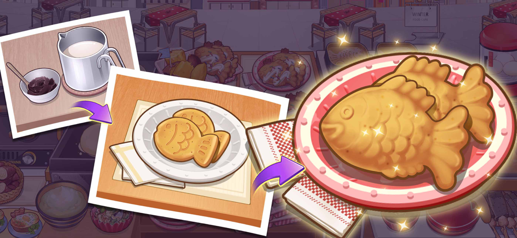 Cooking process for Korean fish shaped pastries in My Little Chef game