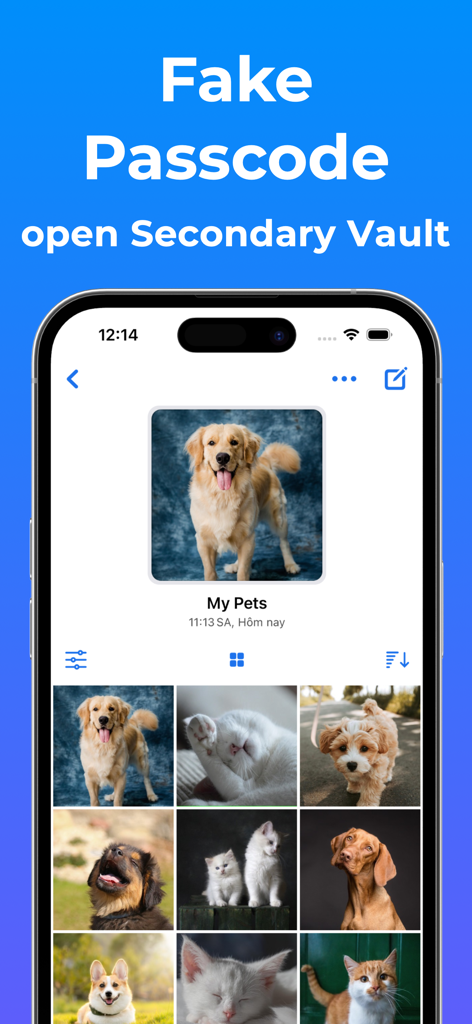A smartphone showing a secondary decoy vault in the Secure Folder app featuring a pet photo album.