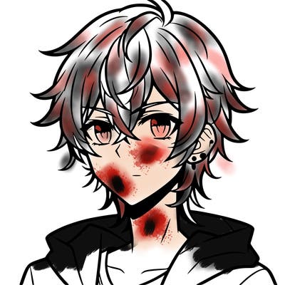 teen anime boy shoulder length hair and pierced ears