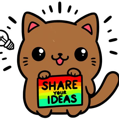 a cute cat saying share your ideas