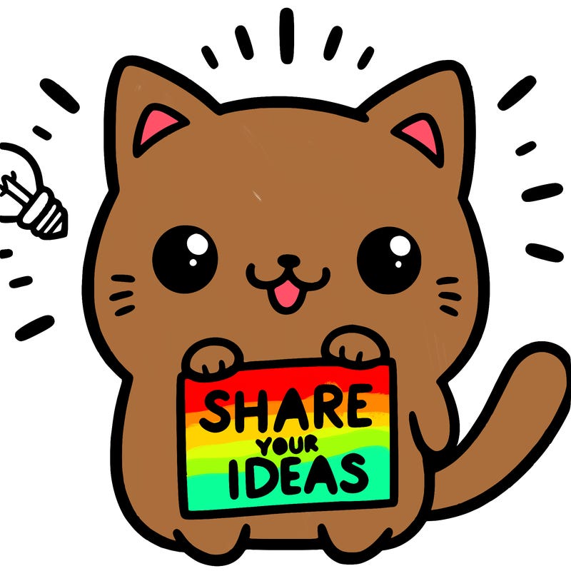 a cute cat saying share your ideas