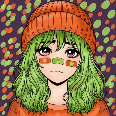 realistic girl in beanie and band aids on their face