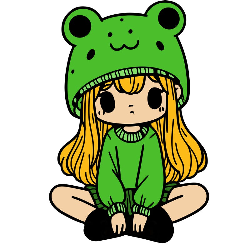 a girl wearing a frog hat and some frog socks
