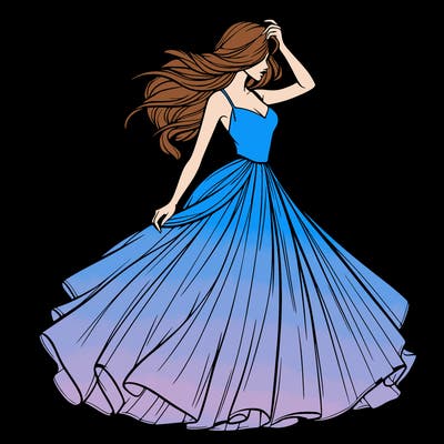 realistic woman with dress flowing in the wind