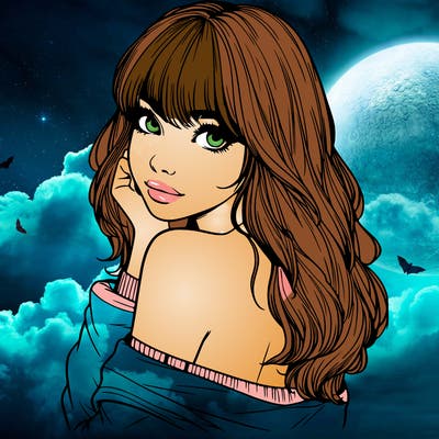 realistic girl with bangs looking over her shoulder