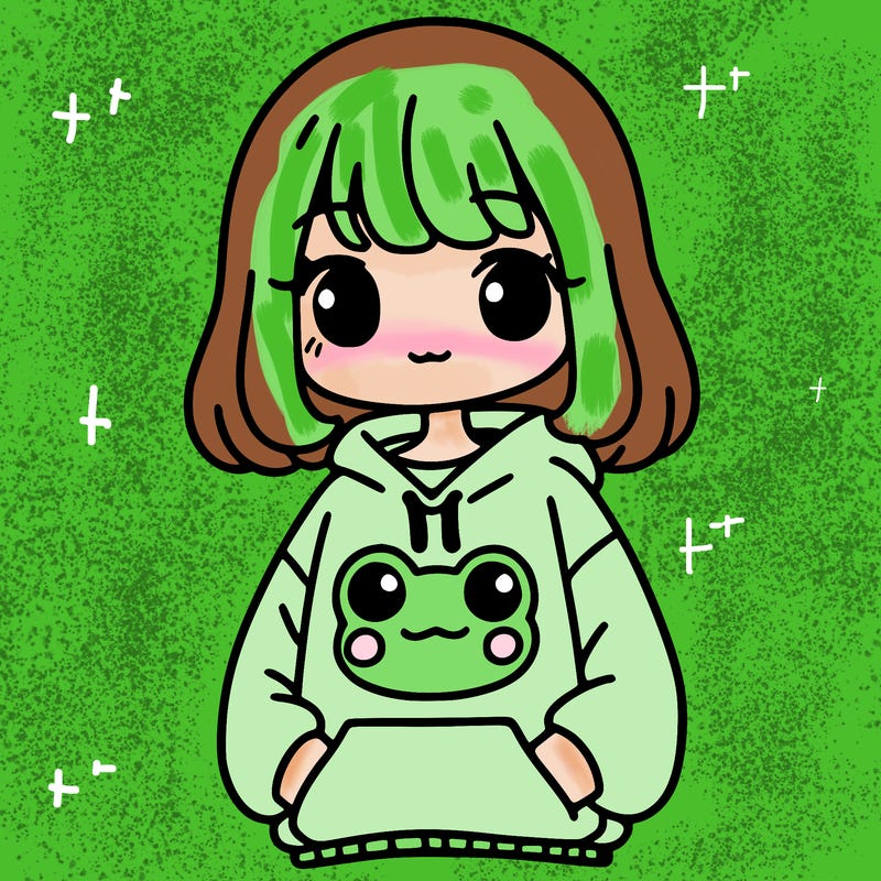 girl wearing frogging sweatshirt