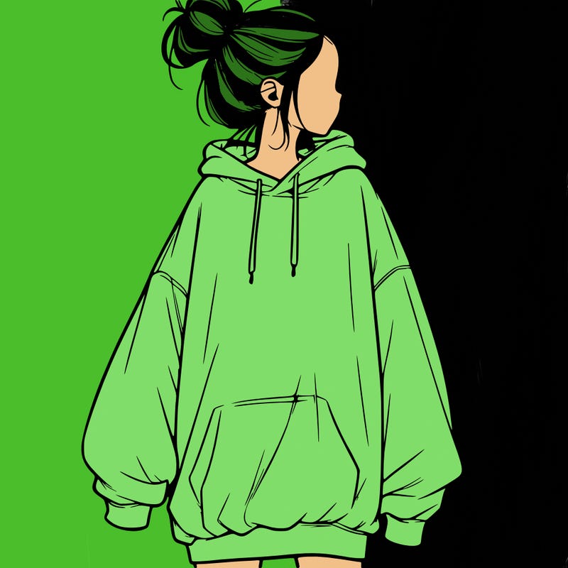 realistic girl with a oversized sweatshirt on and a bun