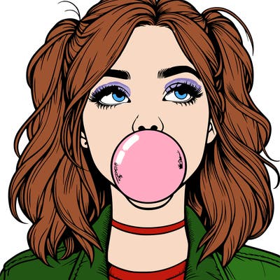 realististic girl blowing bubble -gum