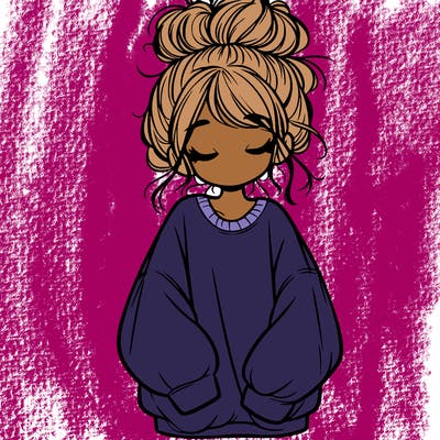 girl with baggy sweatshirt and messy bun