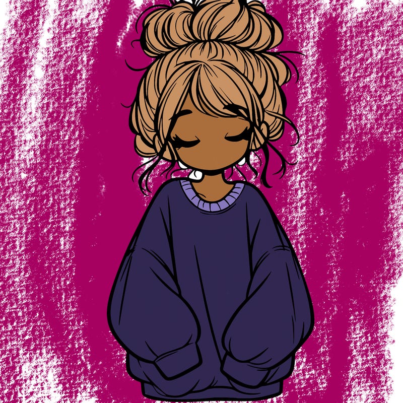 girl with baggy sweatshirt and messy bun