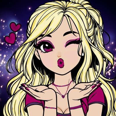 realistic girl winking and blowing a kiss while making heart hands