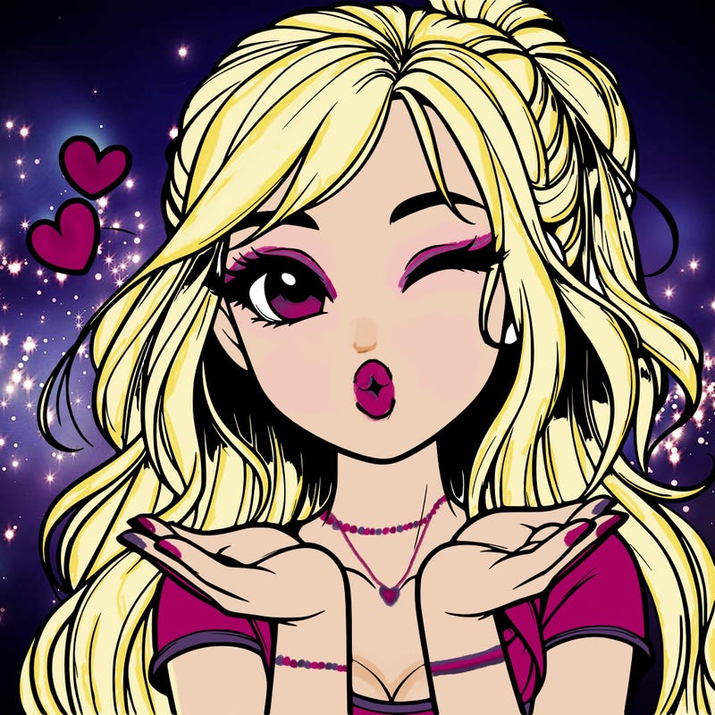 realistic girl winking and blowing a kiss while making heart hands