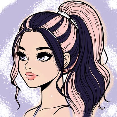 realistic girl with a high ponytail