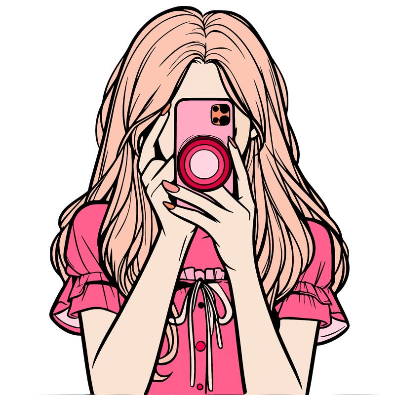 a realistic girl holding her phone taking pictures