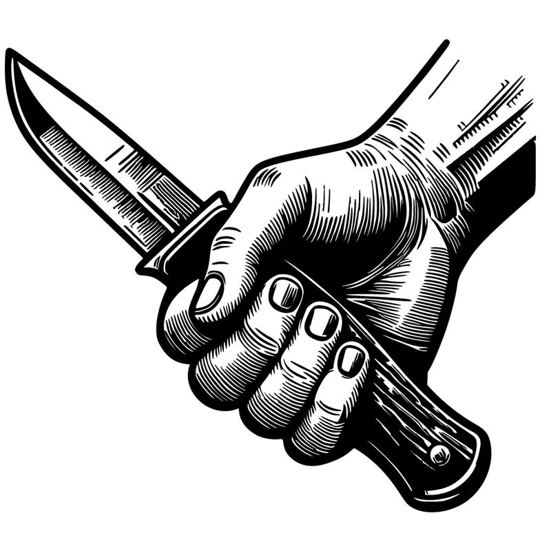 a hand holding a knife realistic