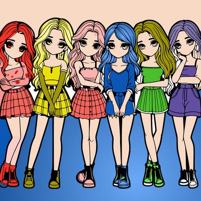 a group of girls realistic