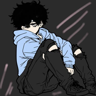 a male hoddie ripped jeans messy hair anime