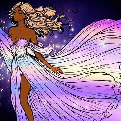 realistic woman in dress flowing the the wind