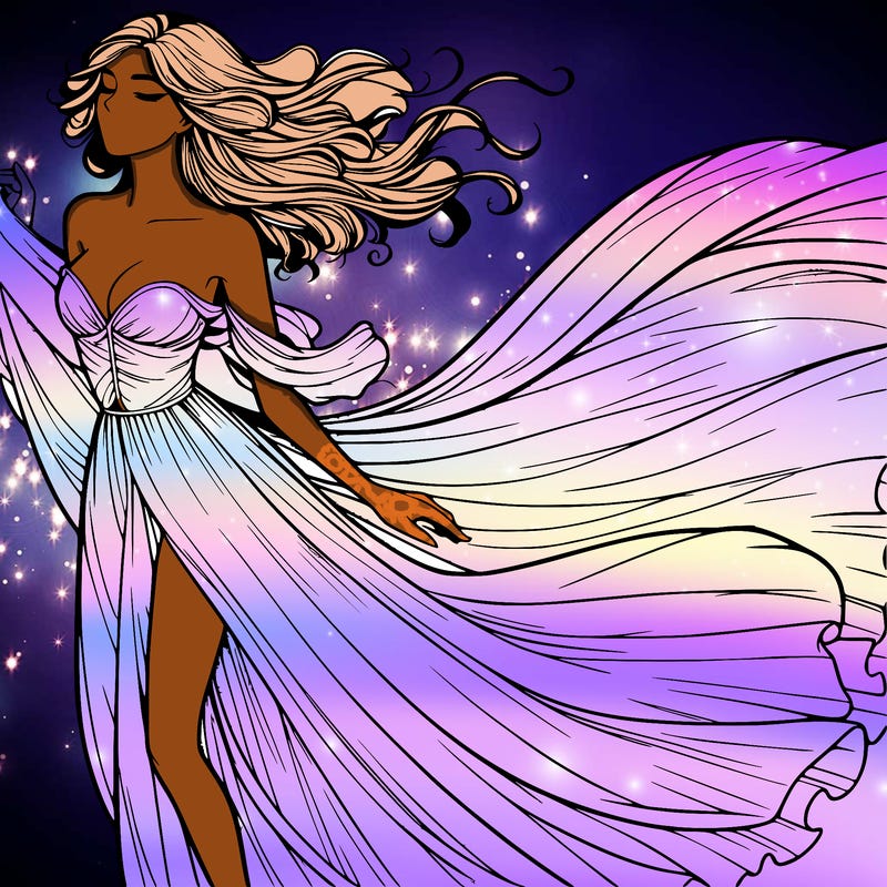 realistic woman in dress flowing the the wind