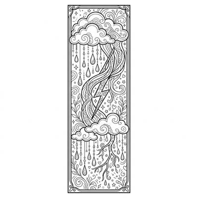 Experience the serene beauty of a gentle storm with this intricate Soft Thunder bookmark coloring page. Perfect for adding a touch of peaceful artistry to your favorite books, this design combines stylized clouds, rain, and a subtle lightning motif for a truly engaging coloring adventure.
