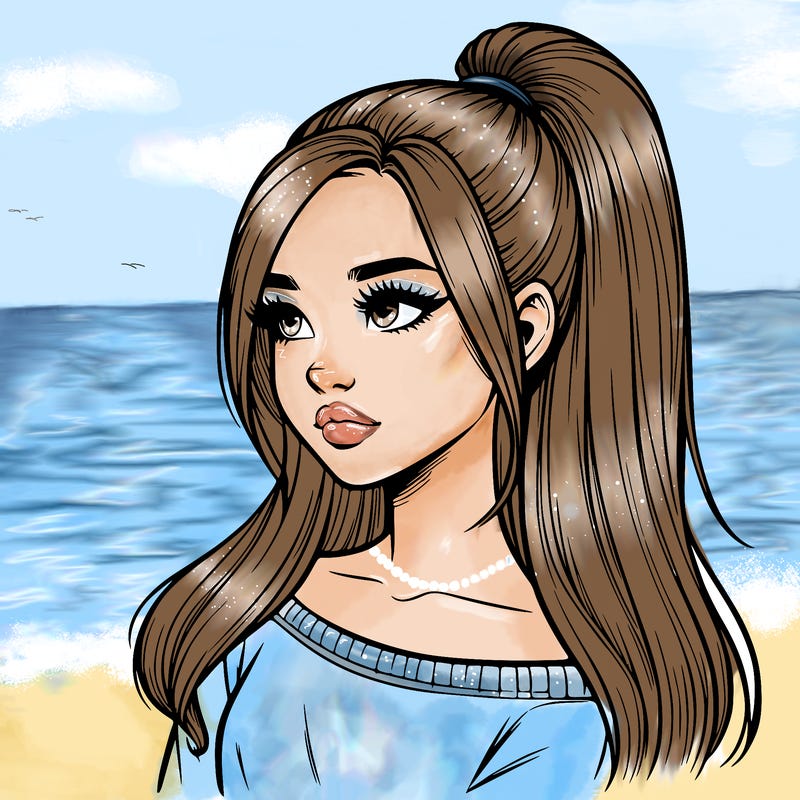 realistic girl with a high ponytail