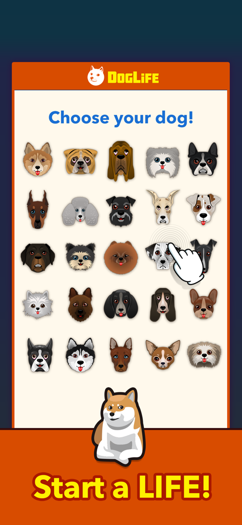 Choosing a dog breed from a grid of icons in the DogLife app