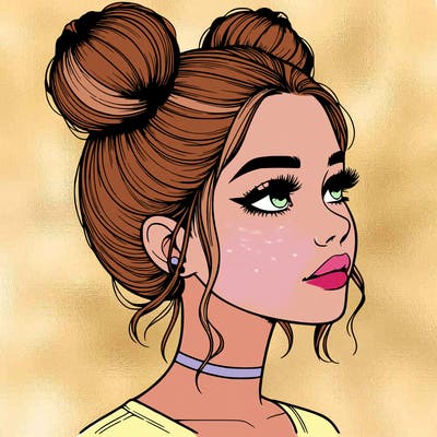 realistic girl with buns on the top of her head
