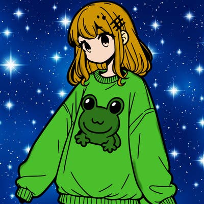 girl wearing frogging sweatshirt