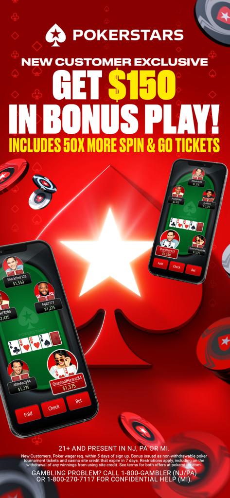 PokerStarsモバイルアプリのプロモーション、150ドルの新規顧客ボーナスとスピンアンドゴーチケットを提供