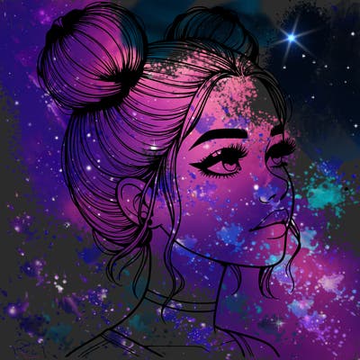 realistic girl with buns on the top of her head