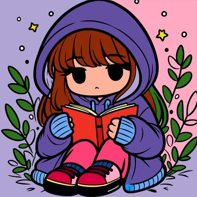 girl in oversized hoodie reading a book