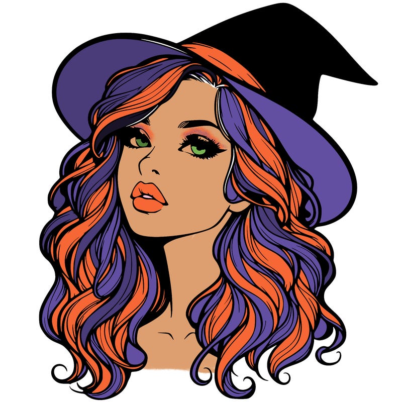 realistic witch girl with wavy hair and lips