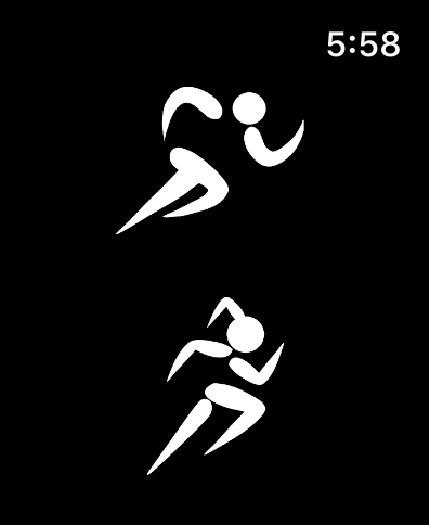 Symbole für männliche und weibliche Läufer auf schwarzem Hintergrund zur Auswahl von Leichtathletik-Rekordkategorien.