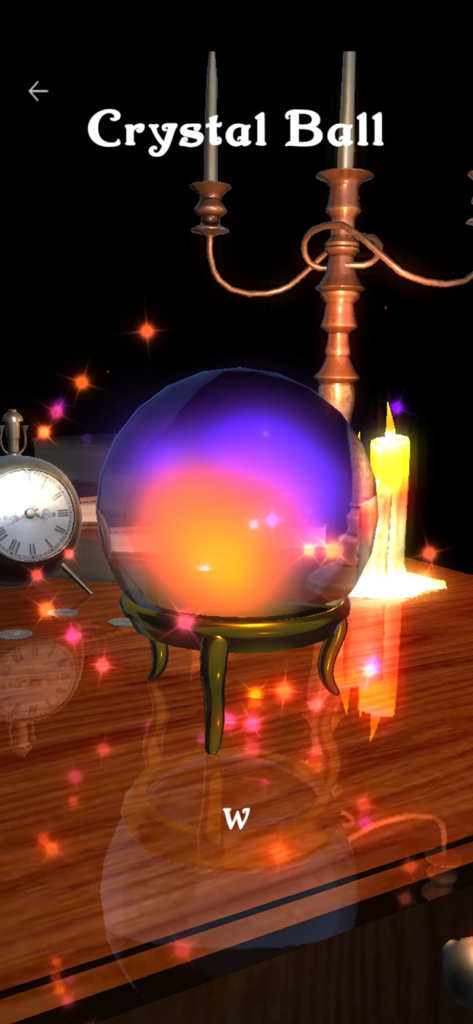 Magic Crystal Ball: Divination - Une balle de cristal magique 3D lumineuse avec des particules scintillantes dans un décor mystique