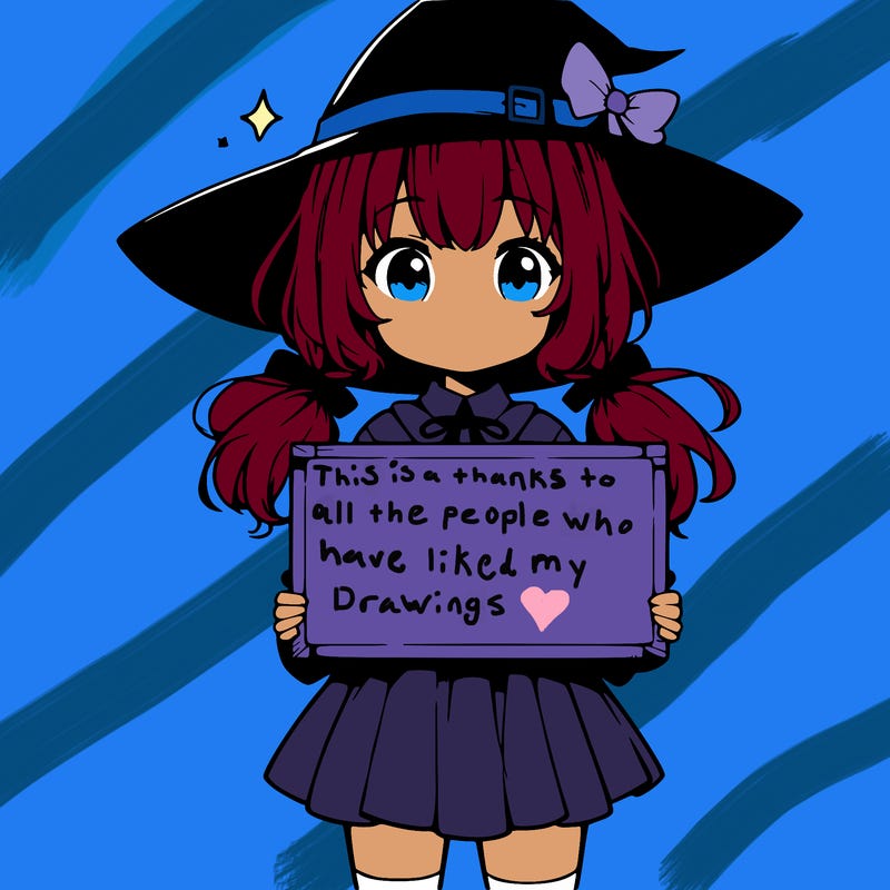 a cute anime witch girl holding a blank sign