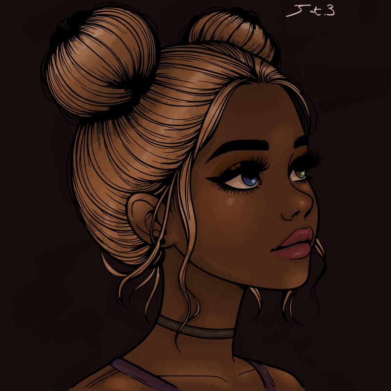 realistic girl with buns on the top of her head