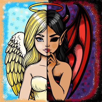 realistic angel half demon