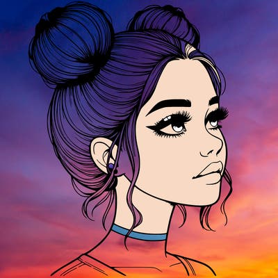 realistic girl with buns on the top of her head