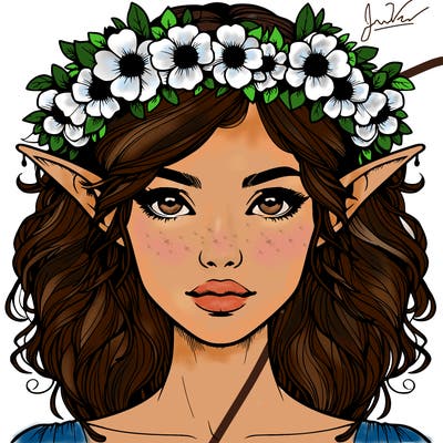 realistic female elf with flower crown