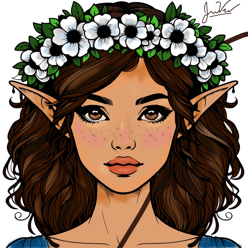 realistic female elf with flower crown