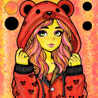 realistic girl in a animal pjs hoodie