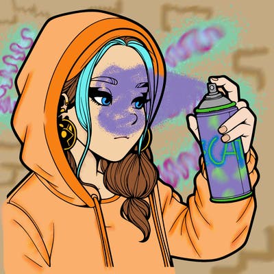 a realistic girl, spray painting