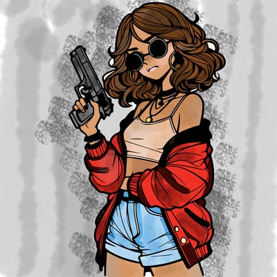 stylish teenage girl with gun