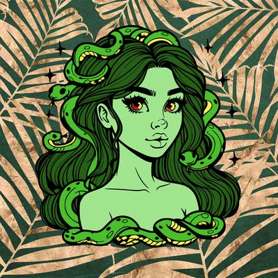 realistic girl with snakes as hair