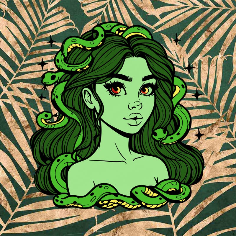 realistic girl with snakes as hair