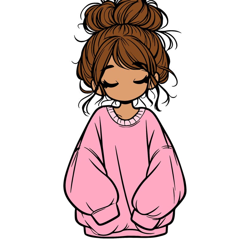 girl with baggy sweatshirt and messy bun
