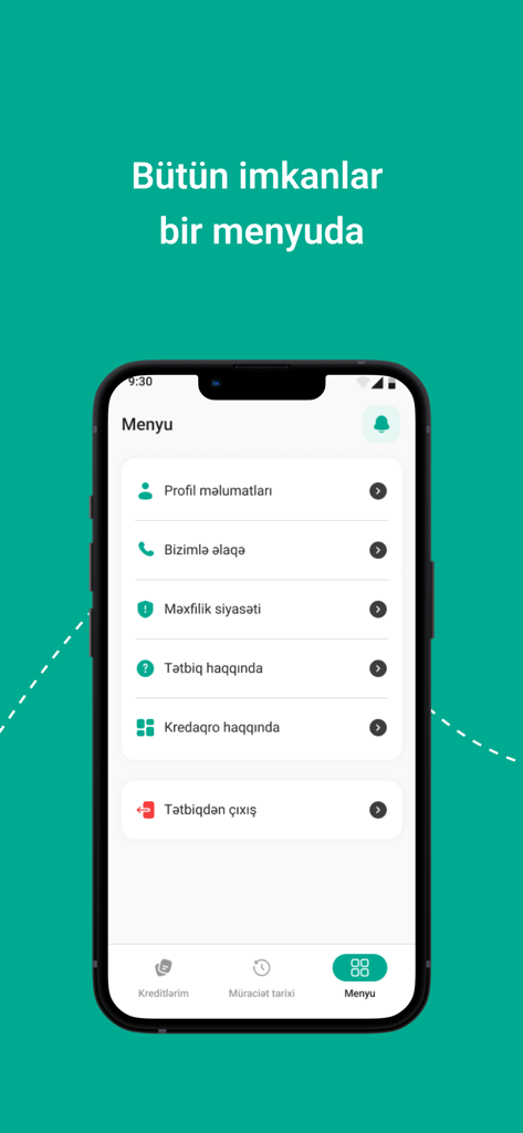 KredAqro - Écran de menu de l'application mobile KredAqro affichant les informations du compte et les options de contact