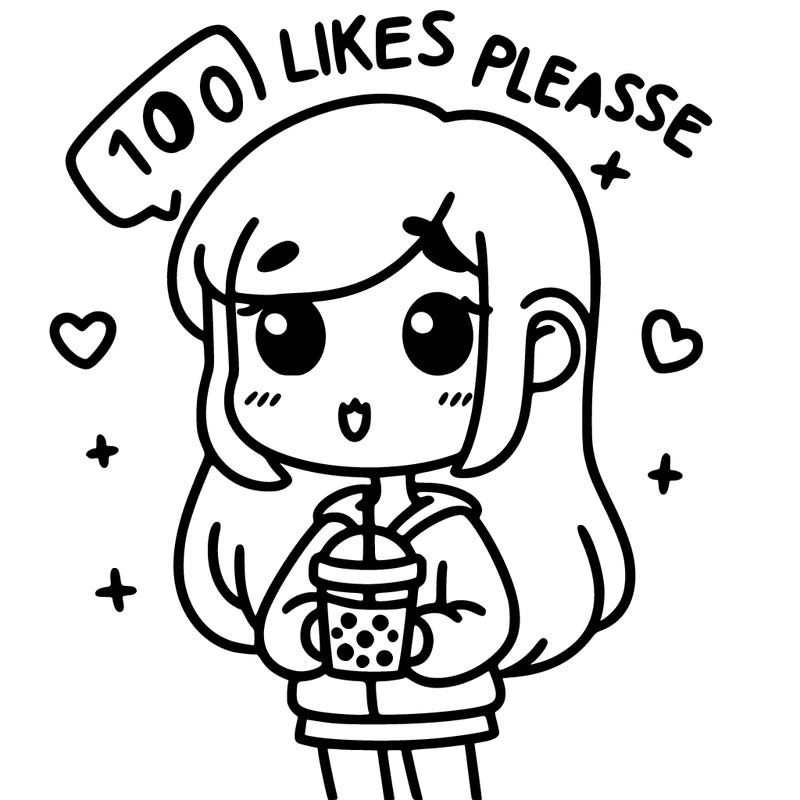 girl holding boba while saying 100 likes please