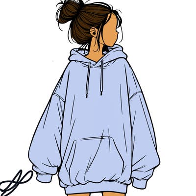 realistic girl with a oversized sweatshirt on and a bun